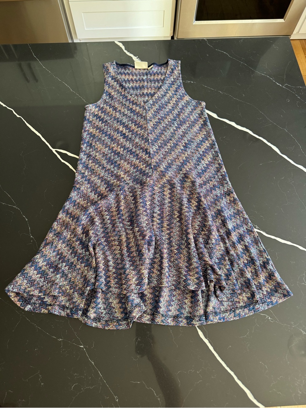 Maeve Navy and Multicolor Chevron Knit Dress